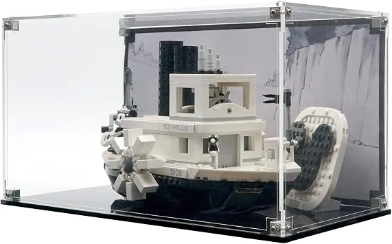 Display Case Compatible with Lego 21317 - Steamboat Willie - Acrylic Dustproof Showcase with Pre-Printed Background - Set Not Included