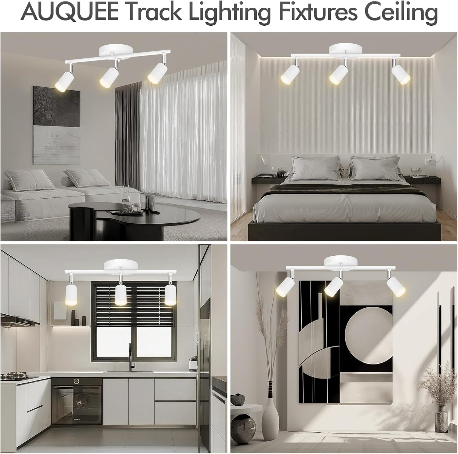 AUQUEE 3 Light Track Lighting Fixtures Ceiling, 12W/2700K White Track Lighting with Acrylic Lampshade & Rotatable Light Heads, 20000hrs Lifespan, Modern LED Track Lights Ceiling for Kitchen/Hallyway