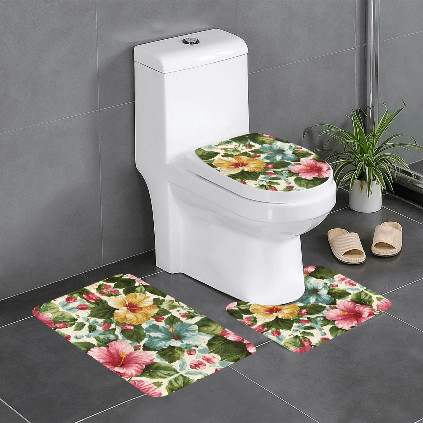Tapis de salle de bain hawaïen antidérapant lot de 3 pour un réveil doux et coloré