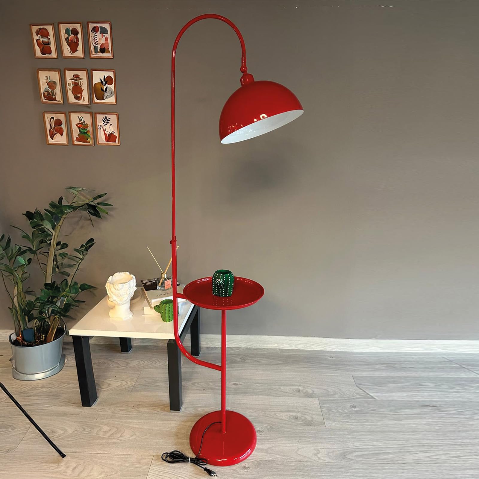bamyum Gorkiede Floor Lamp Metal, Modern, for Bedroom, Living Room, Children's Room with E27 Socket, 30 cm Wide, Adjustable Lampshade, Red