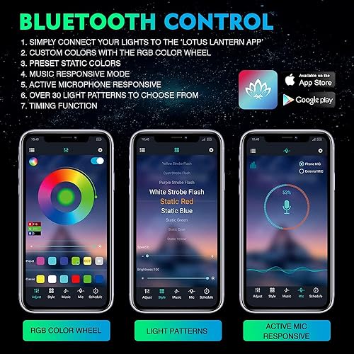 Miniatura 5 de Xprite - Kit de luces LED RGB bluetooth con controlador RF, luces neón multicolor intermitentes que sincronizan con la música para automóviles,