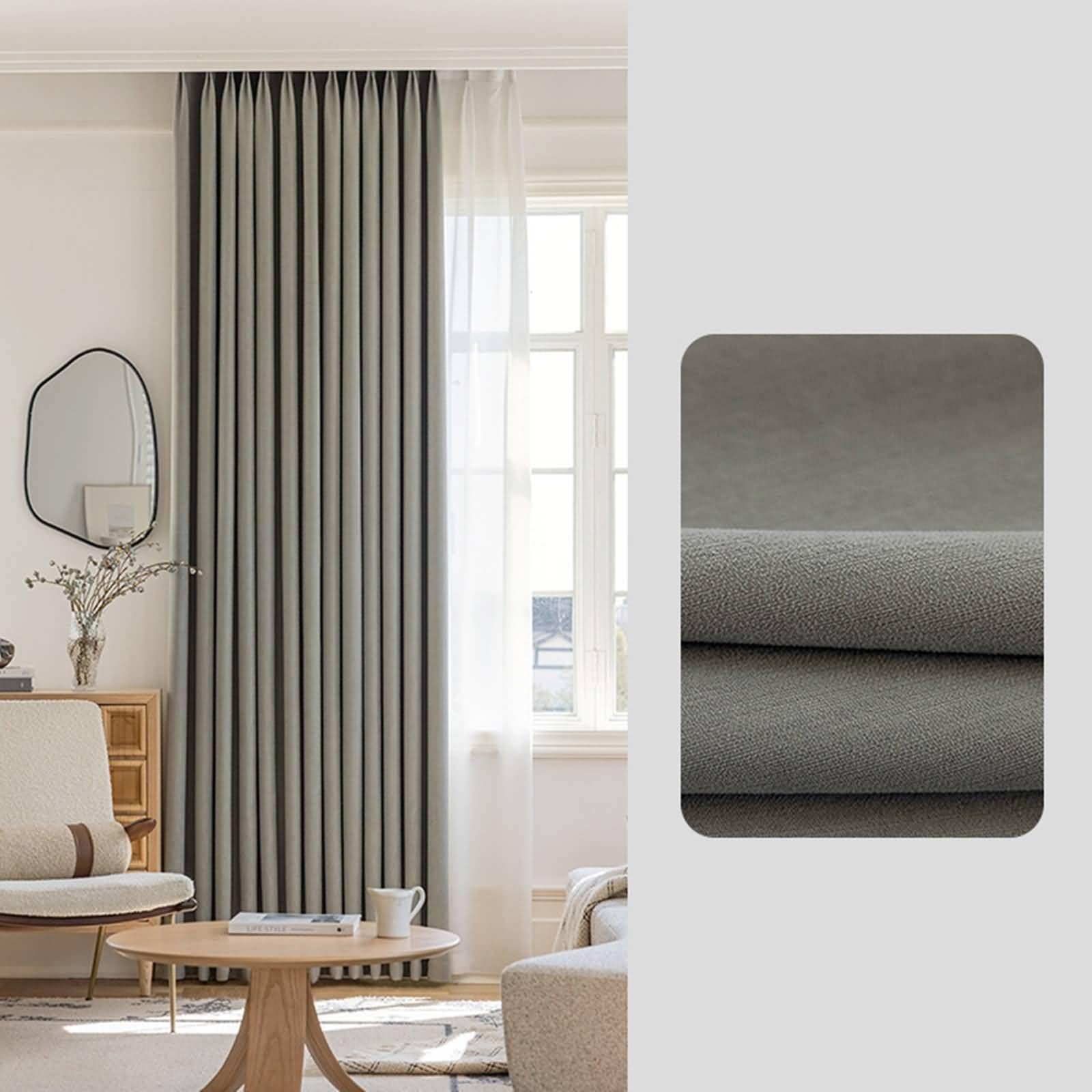 Zasłona okienna do łazienki, szara zasłona zaciemniająca jednokolorowa szenilowa 2 panele 86 W x 160 l cm