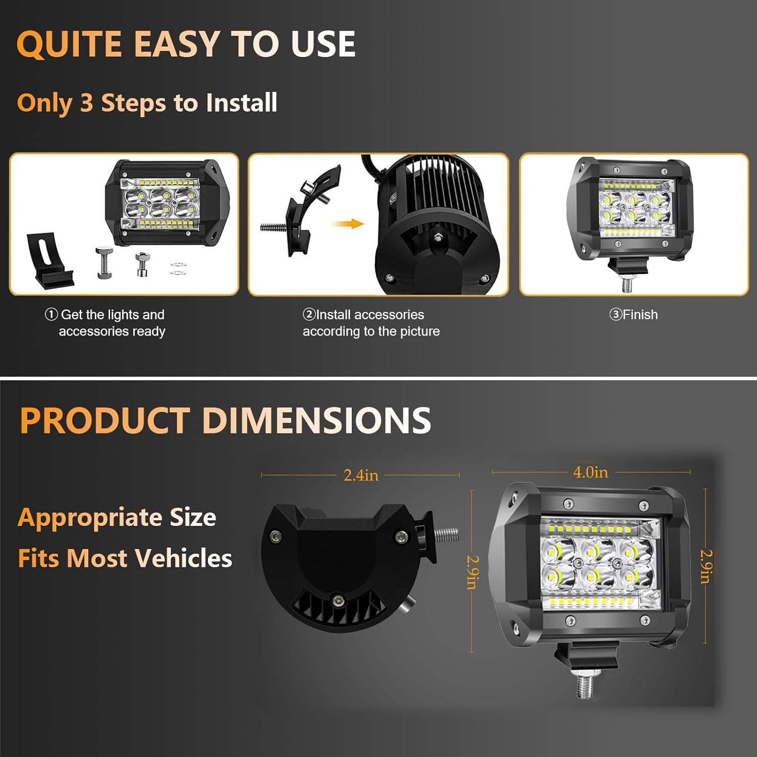 4 Inch LED Off Road Driving Lights, LED Light Pods with Spot Flood Combo, 12V 24V Triple Row 78W Golf Cart Headlights, Waterproof Pod Lights for Truck Jeep Boat Van SUV ATV UTV, White Beam, 4 Pcs