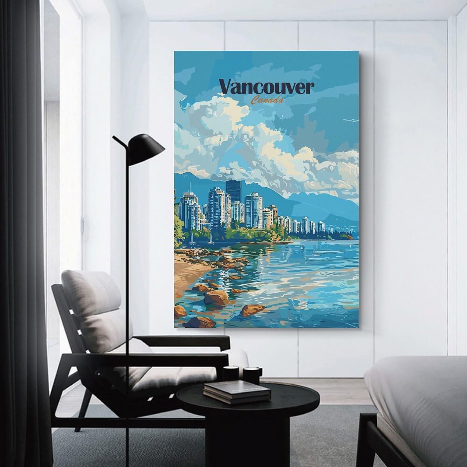 Junmoney Wall Decor Canvas Print Vancouver Canada Cityscape Art, 24x36inch(60x90cm), for Home Lounge, Bedroom Or Reading Nook, Canvas Styling for A Polished Room Look