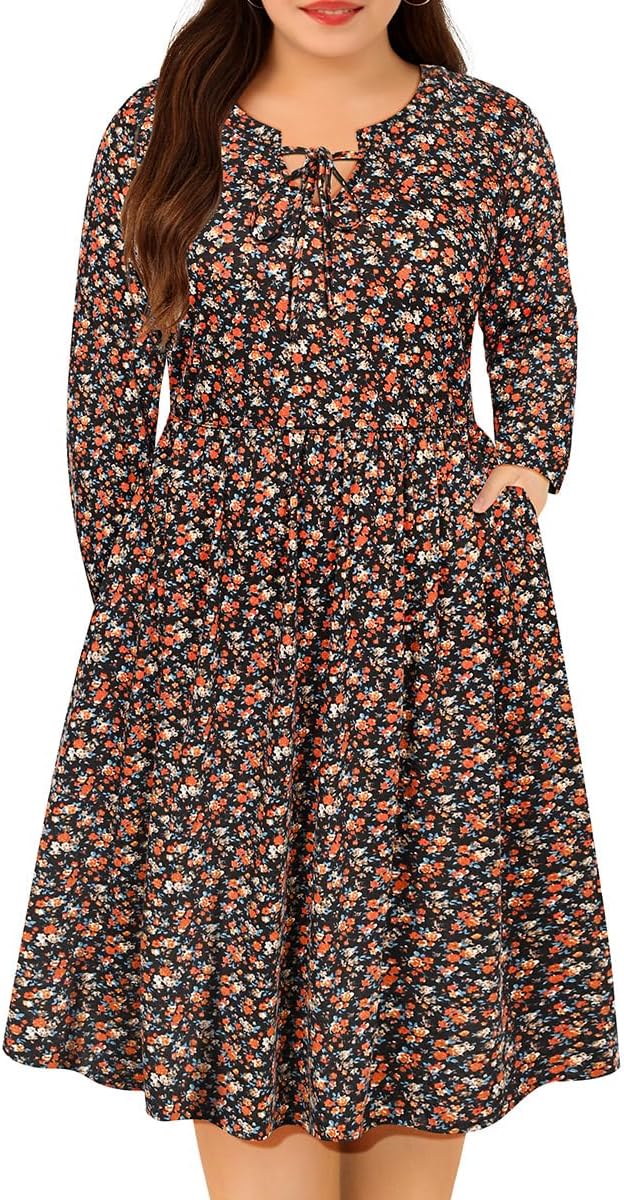 RITERA Plus Size Dresses for Curvy Women Long Sleeve Dress High Waisted Fall Winter Flowy Casual Dress XL-5XL