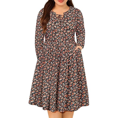 RITERA Plus Size Dresses for Curvy Women Long Sleeve Dress High Waisted Fall Winter Flowy Casual Dress XL-5XL