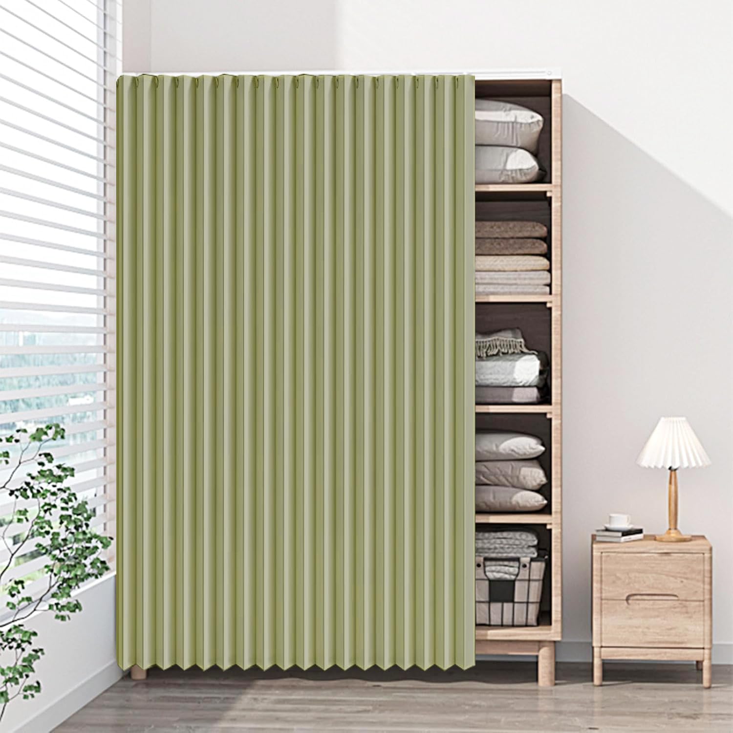 DSSHENGDS multi-functional sliding curtains, suitable for cabinets without doors, washing machines, and wardrobes.-Green- W100cmxH60cm