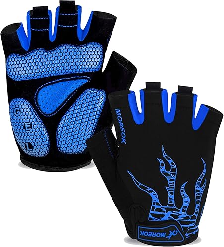 MOREOK - Guantes para bicicleta de montaña (MTB) y ciclismo de descenso (DH), para hombres, de medio dedo, con almohadilla de gel que absorbe los