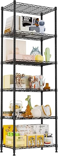 Miniatura 9 de REGILLER Estantería de alambre de acero con 6 estantes, unidad de almacenamiento ajustable para lavandería, baño, cocina, despensa, armario (Negro,