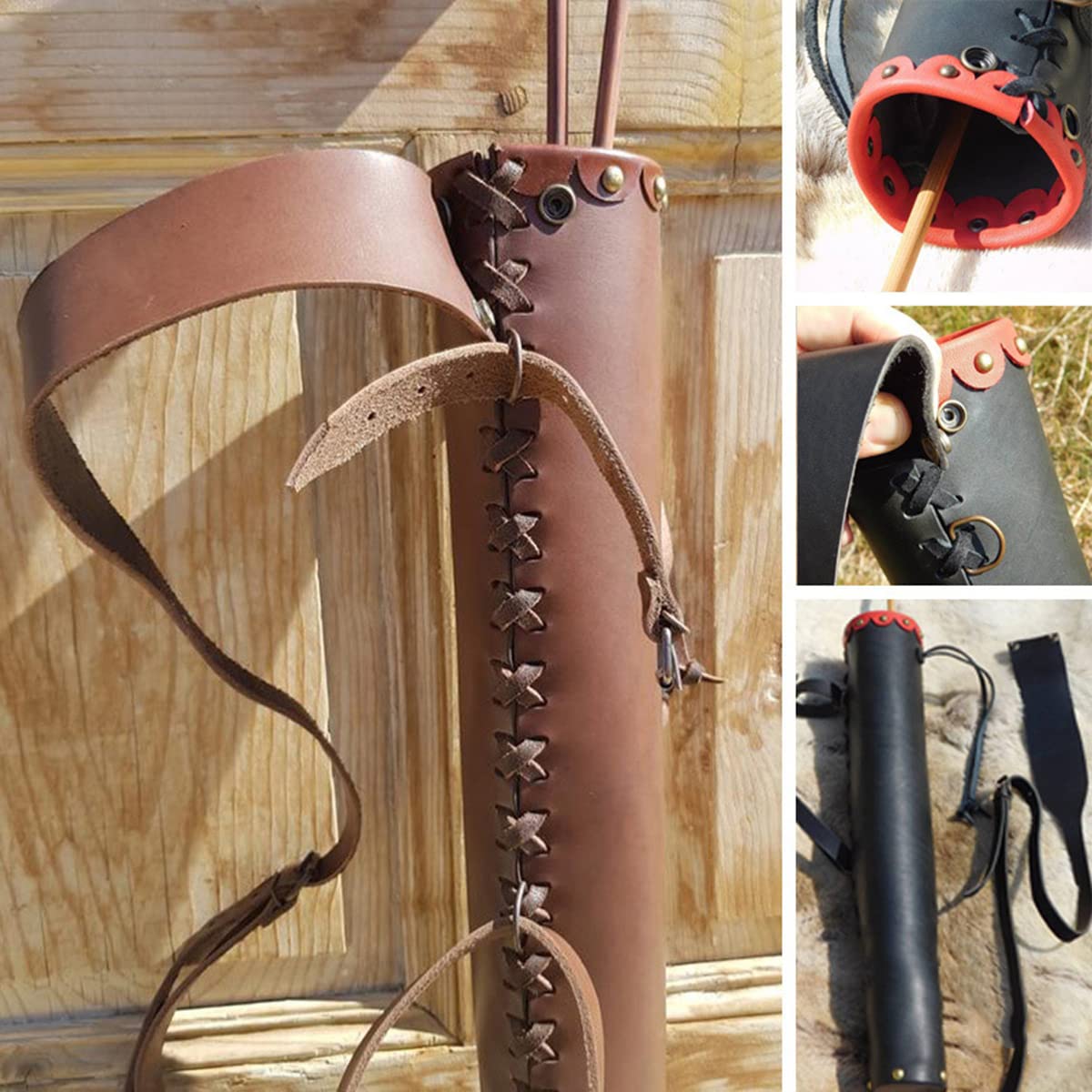 Carquois De Flèches Arrière En Cuir Véritable – Fait Main, Traditionnel, Pour Tous Arcs