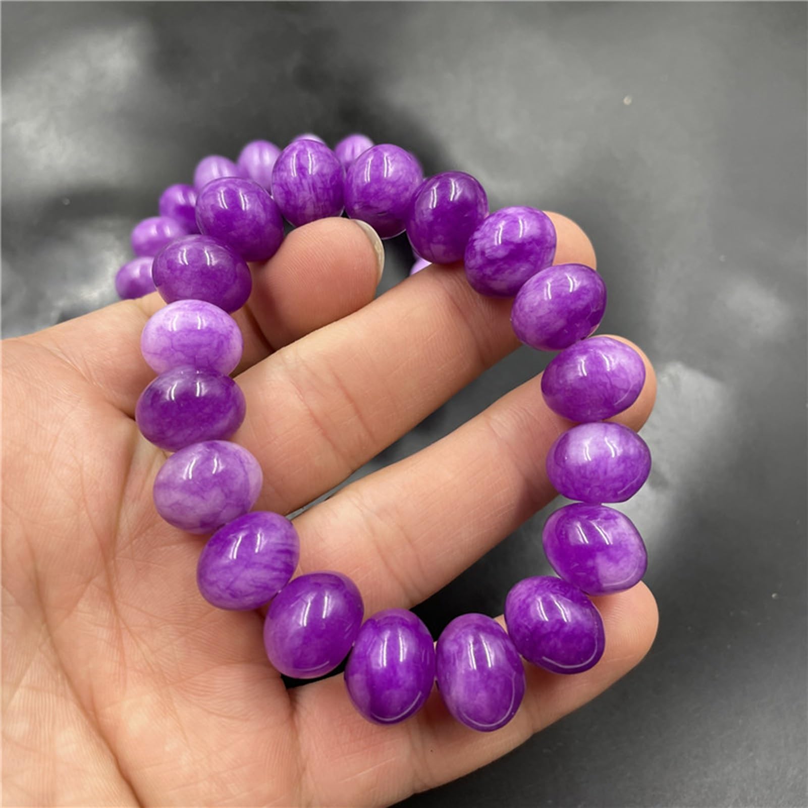 Bijoux de pierre précieuse perlée : bracelet extensible améthyste et jade - 6