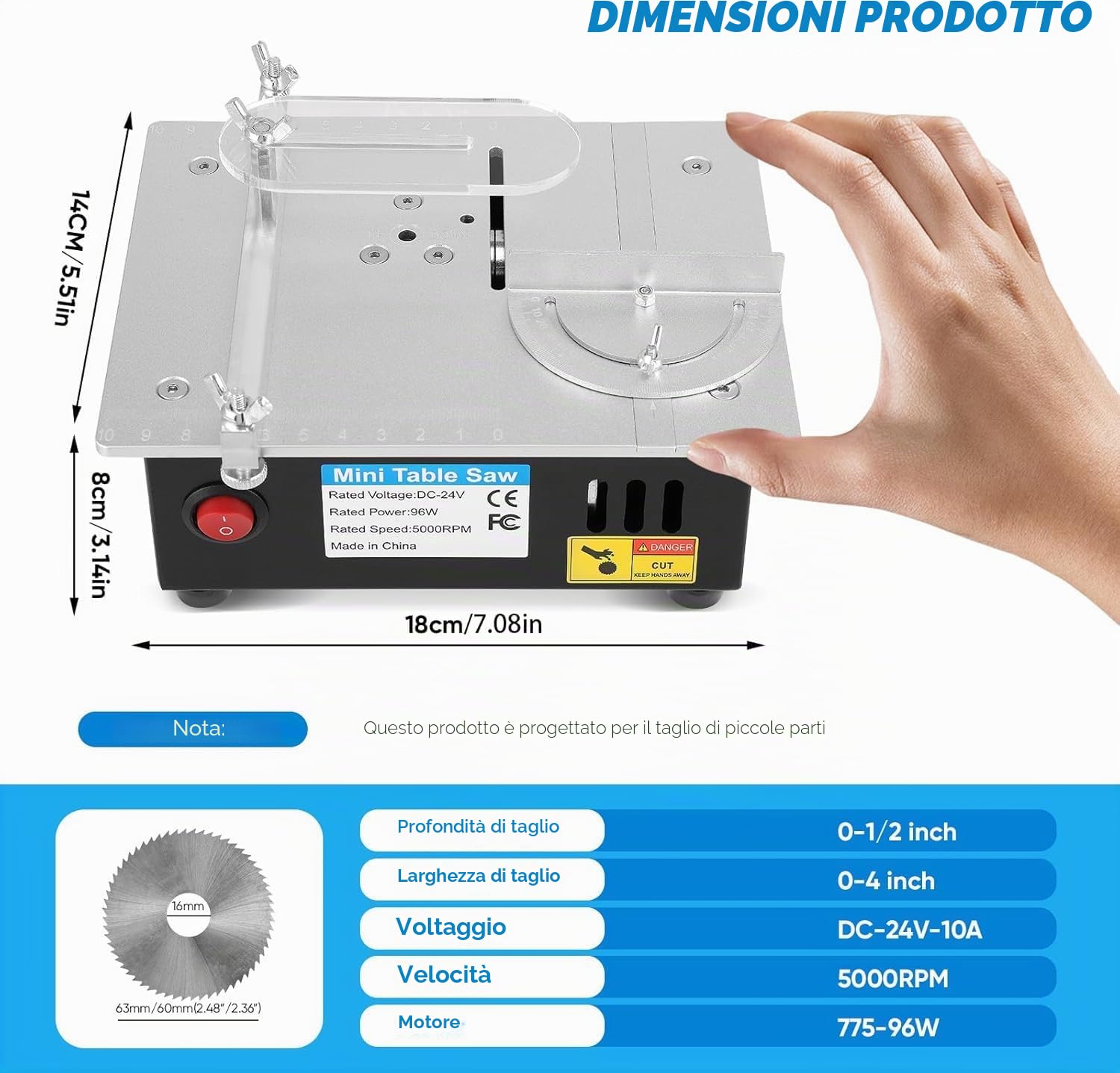 Mini Sega Circolare Da Tavolo, 5000Rpm 7 Velocità Regolabili Mini Sega Da Tavolo Banco Seghe Circolare Per Legno, Sega Da Taglio Di Precisione Portatile Multifunzionale Per Legno, Modellismo