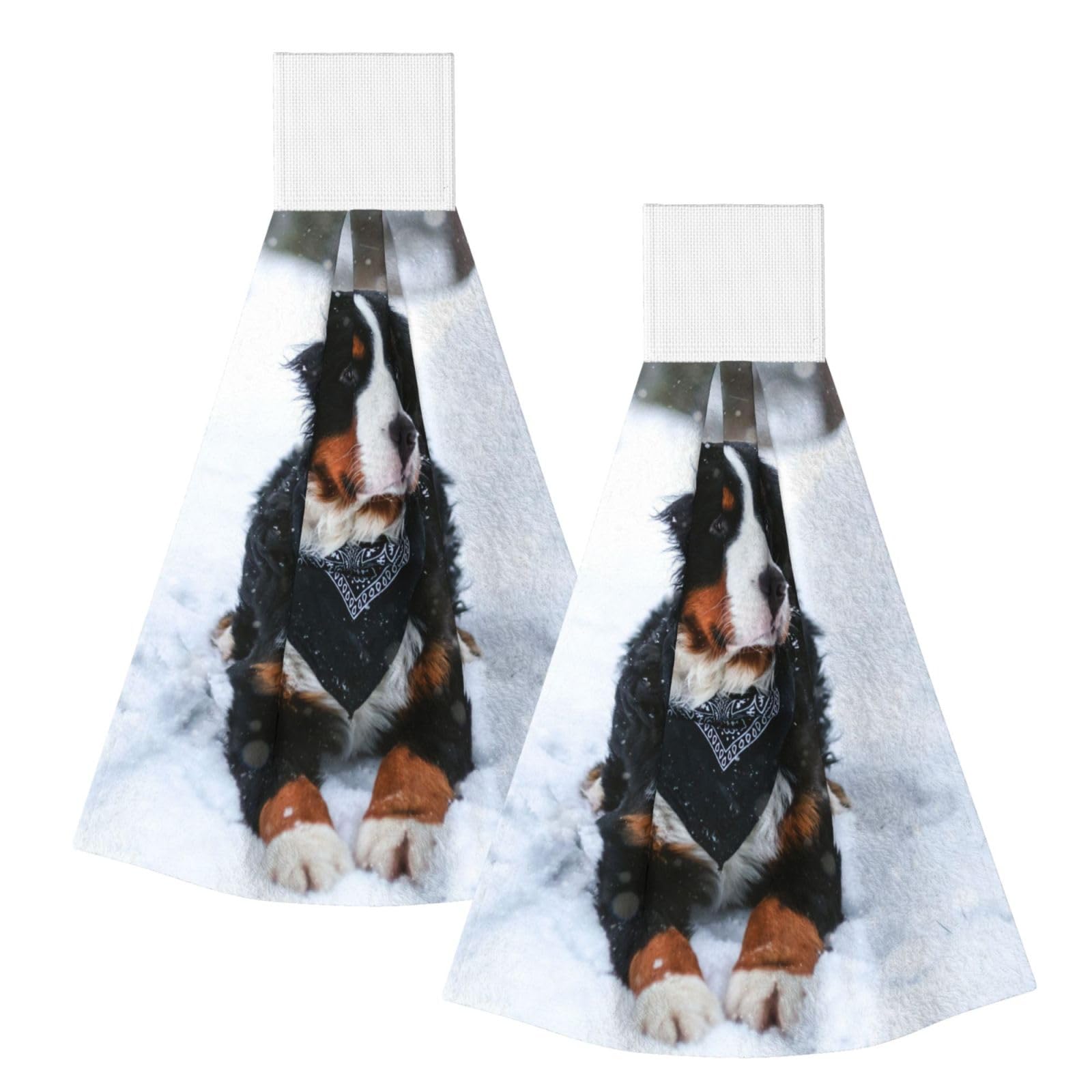 DOPKLNA Bernese Mountain Dog Snowfall, 2 Pcs Hanging Coral Fiber Hand Towels for Bathroom, Absorbent Kitchen Towels