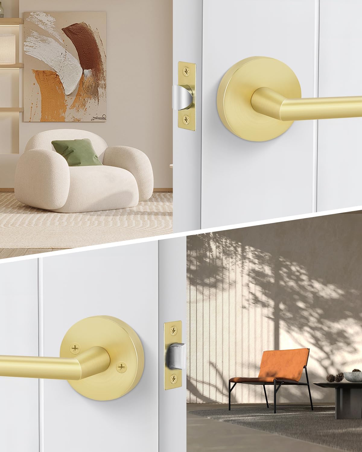 Condition photo showing New/Like New for goldenwarm gold closet door handles interior, brushed brass interior passage door handles, heavy duty zinc alloy brushed gold door lever for hall and closet (6 pack) gold passage 6