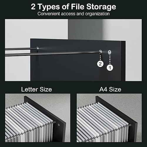 Miniatura 5 de Escritorio de pie de 63" con gabinete de archivos, panel de privacidad, ACUSB, escritorio ejecutivo de 1.18" de altura ajustable eléctrica en forma