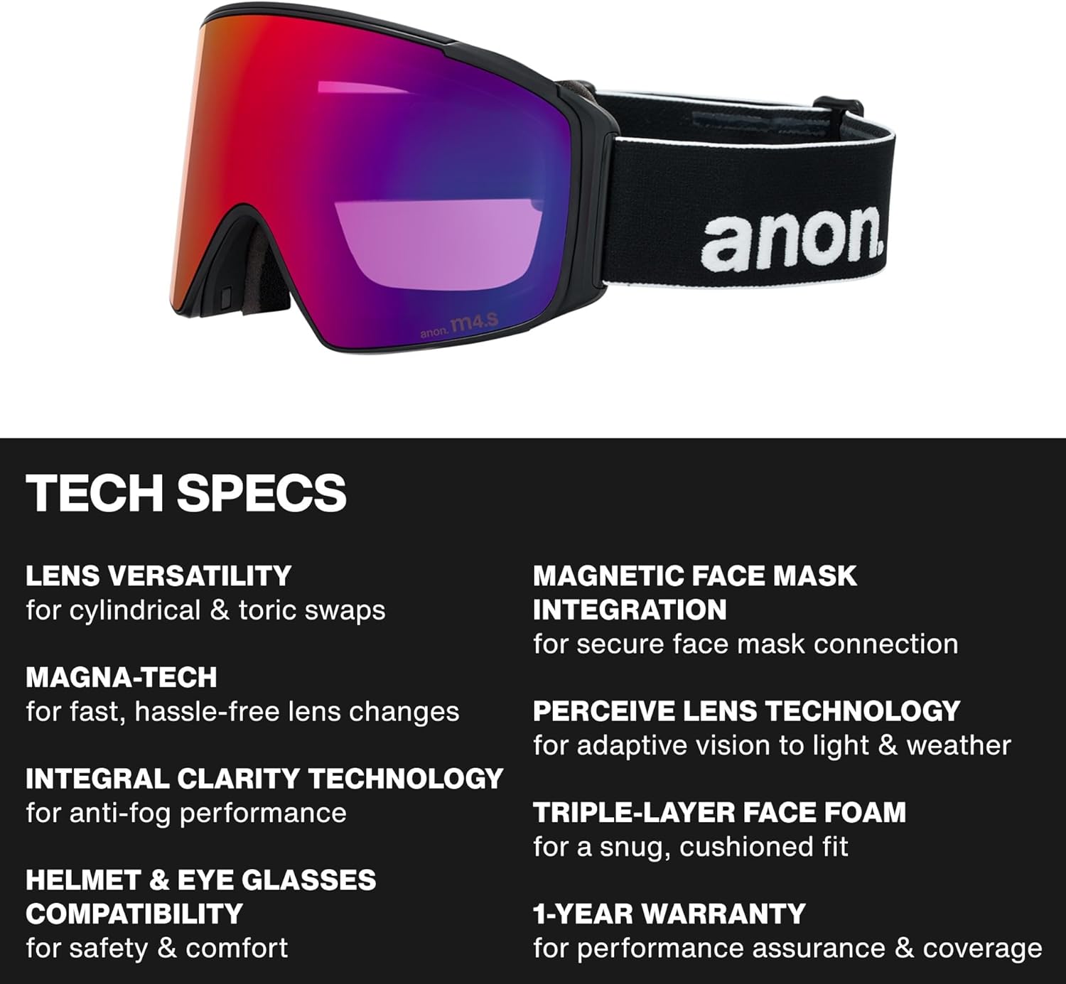 Anon M4S Goggles (Cylindrical) + Bonus Lens + MFI Face Mask