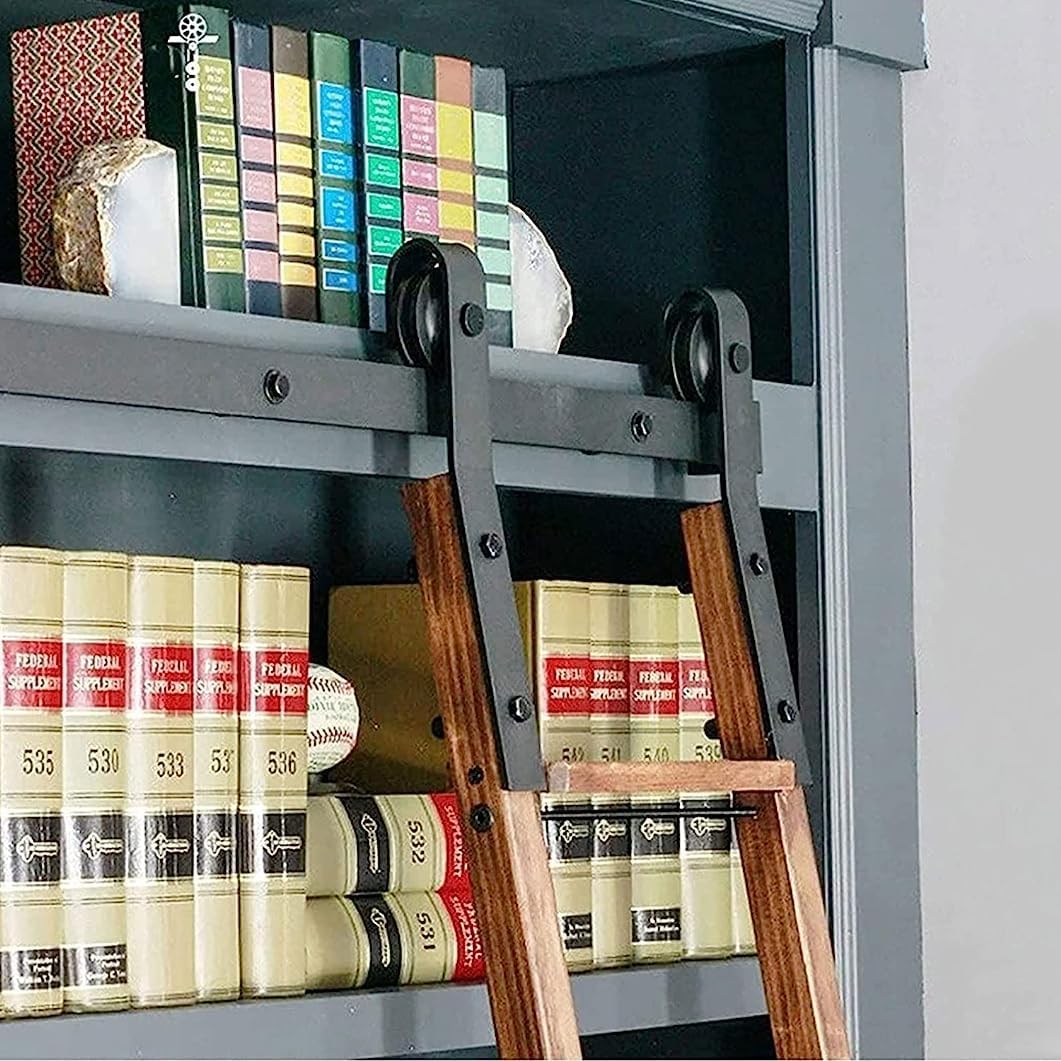 Black 5ft-13ft Sliding Ladder Library Full Set Hardware Rolling Track with Floor Roller Wheels(No Ladder) Flat Tube Mobile Ladder Tracks (Size : 10ft/300cm Track kit)