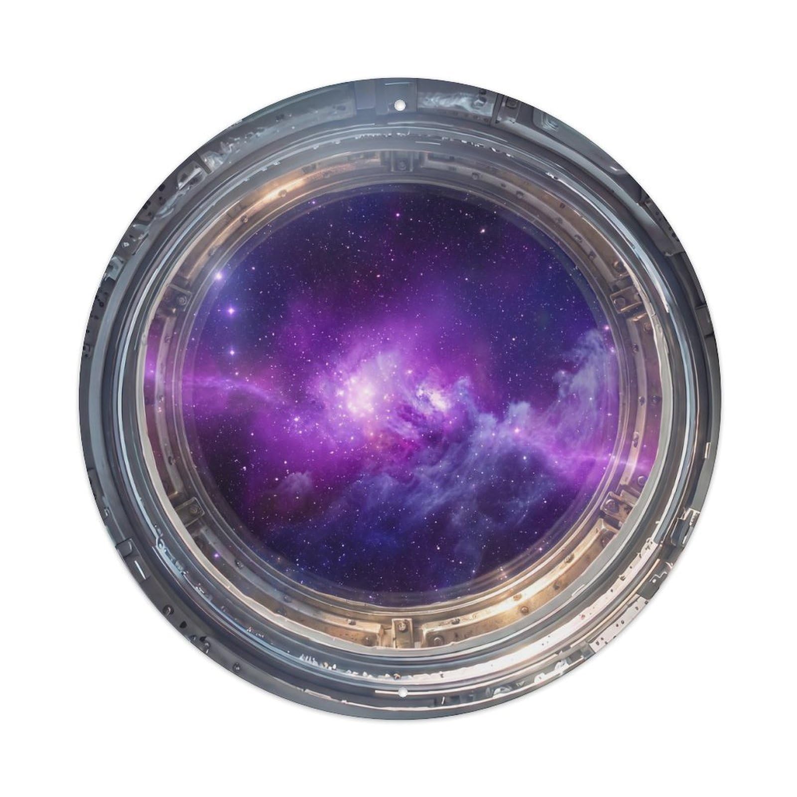Purple Nebula Cloud from Space Station Porthole Metal Tin Sign