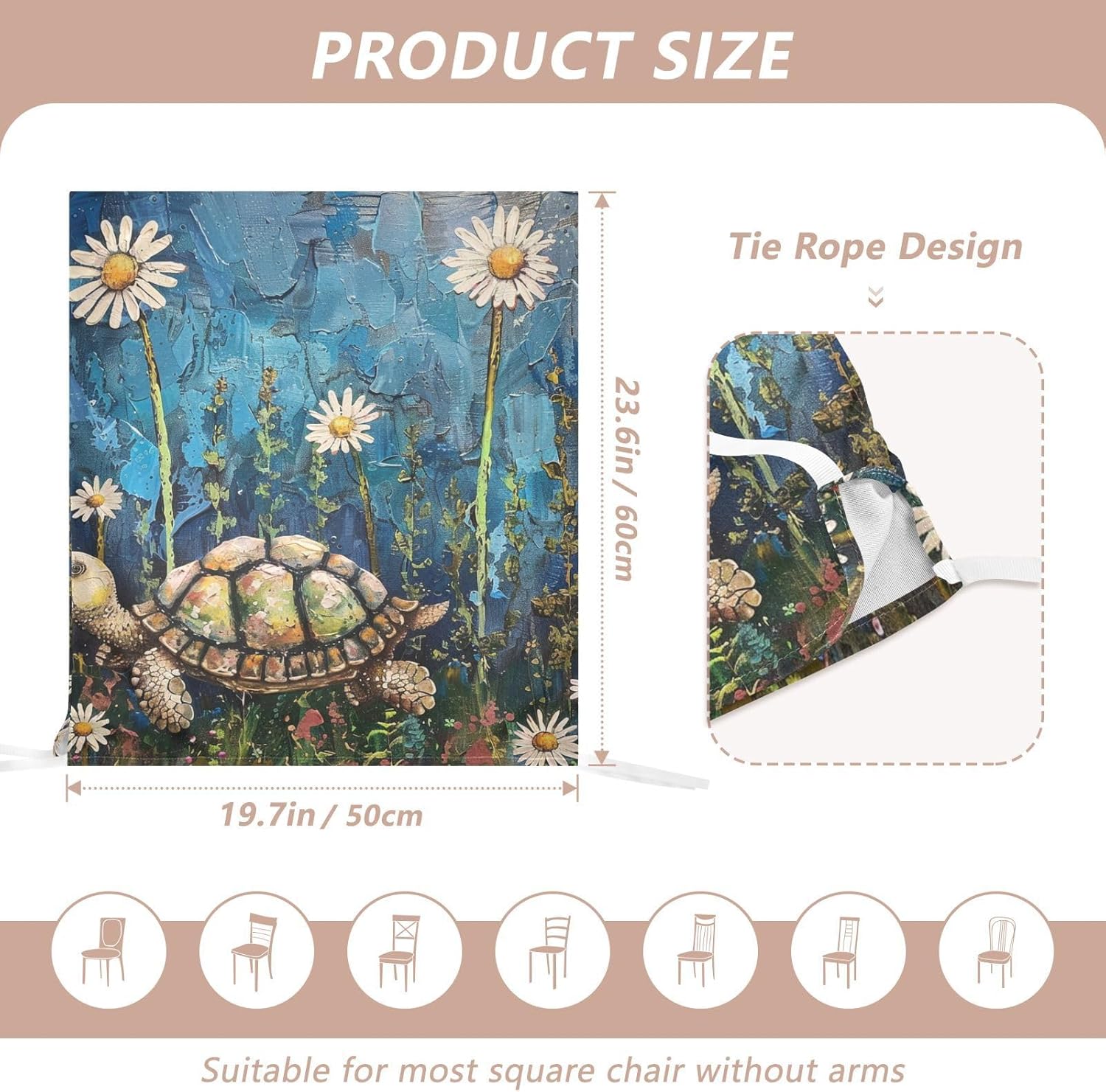 ALAZA Turtle Daisy Flowers Chair Back Cover Set of 6, Washable Reusable Removable Chair Slipcovers Decorative Chair Cover for Home Kitchen Wedding Party