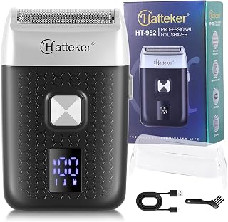 HATTEKER HT-952 Professional Foil Shaver for Men, Stainless Steel Cutting Blades, 600mAh Lithium Battery, LED Battery Display, USB Type-C Fast Charging, 120 Minutes Runtime, Low Noise Powerful Motor