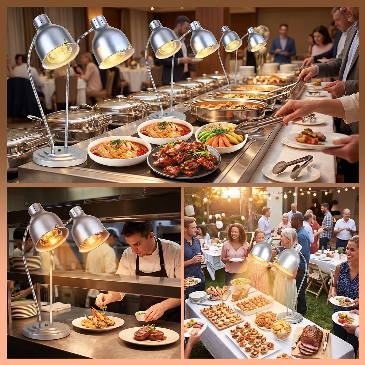 Lampada Riscaldante Doppia per Cucina | Scaldavivande con 2 Lampadine da 250W, Tubo Flessibile Regolabile da 70cm, Ideale per Buffet, Ristoranti, Cucine e Catering