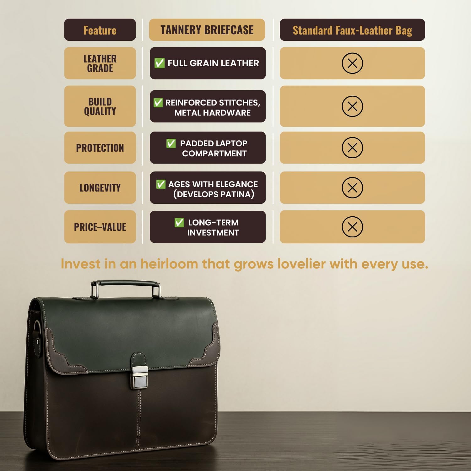 The Tannery Handmade Full Grain Leather Briefcase Laptop Satchel Office Crossbody Bag for Unisex Unique Vintage Design