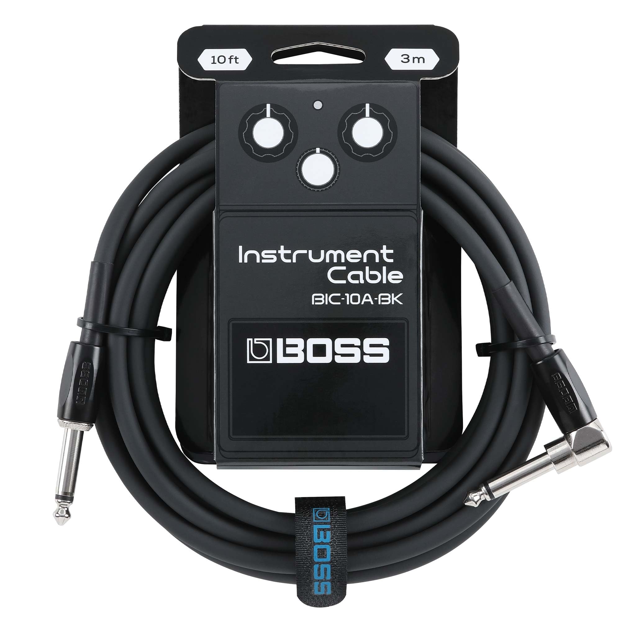 BOSS Serie BIC-10A | Cavo per Strumenti | Connettori da ¼ di pollice Dritto/Angolo Retto | Lunghezza 3 m | Cavi di Alta Qualità per la Chitarra, il Basso e Altro | Robusti e Silenziosi | Nero