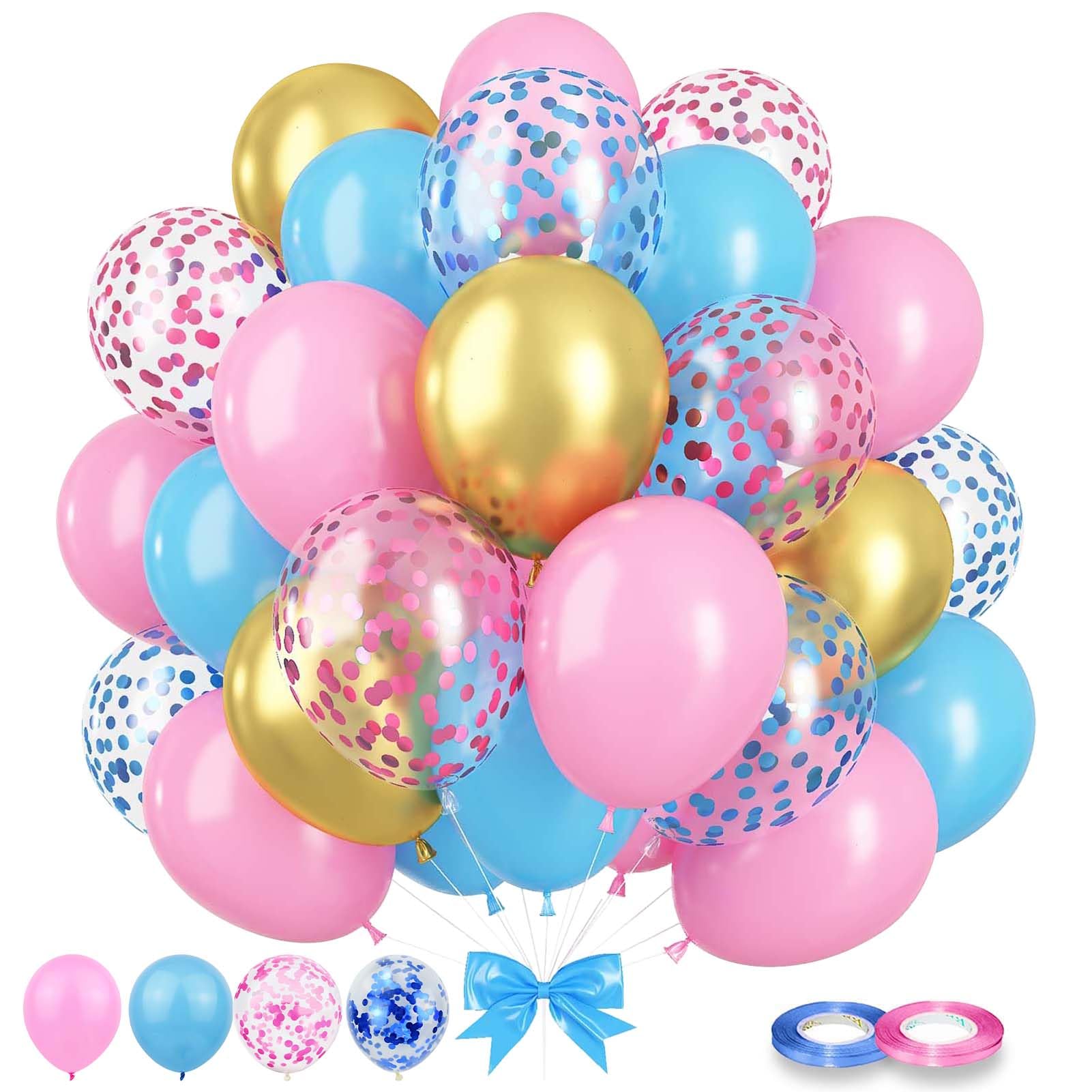 60PCS Gold Pink and Blue Balloons,12 inch Gender Reveal Balloon Gold Pink and Blue Balloon Arch Kit,Suitable for Boy or Girl Gender Reveal Party