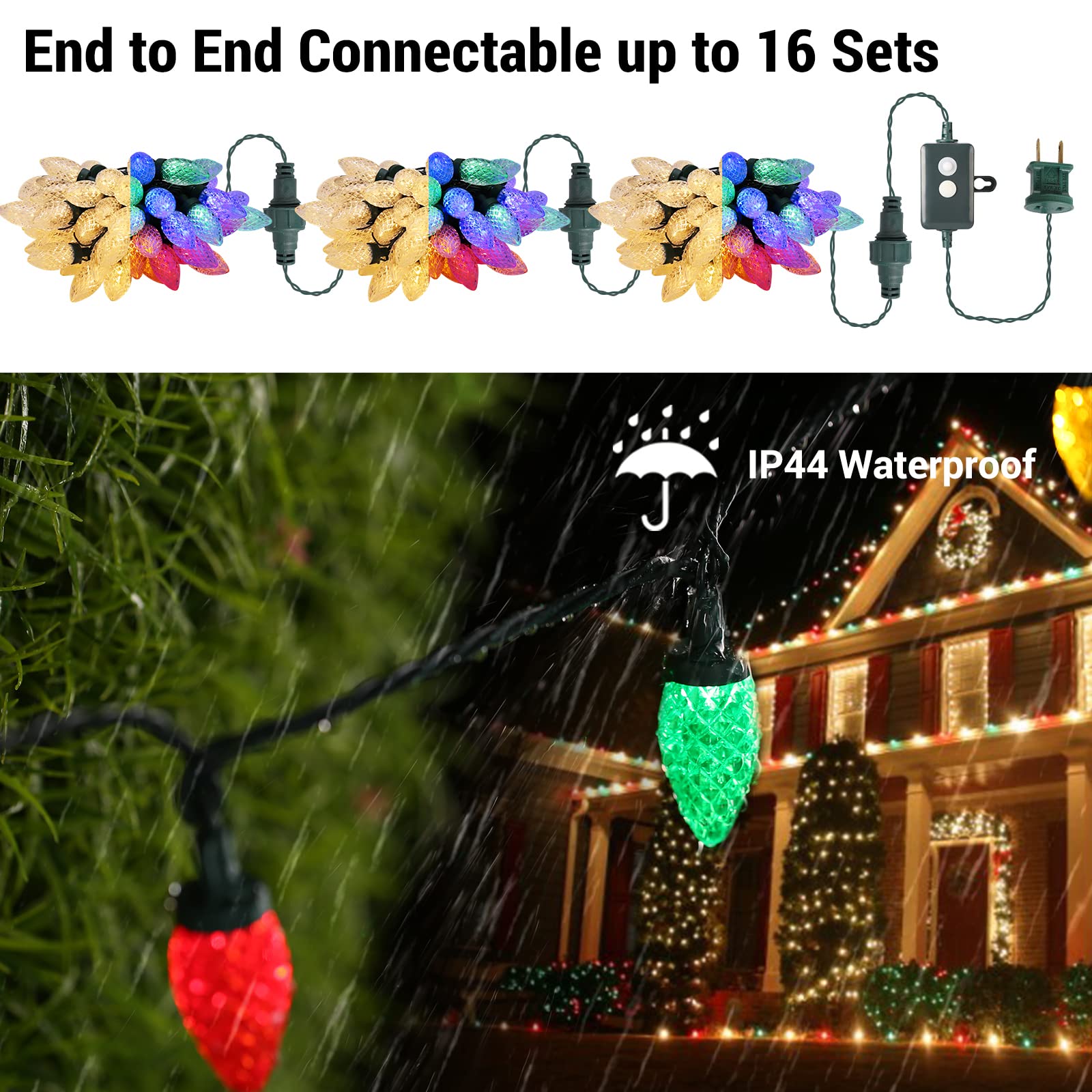 ODEETRONIC C9 Color Changing Christmas Lights, 33ft 50 LED Warm White