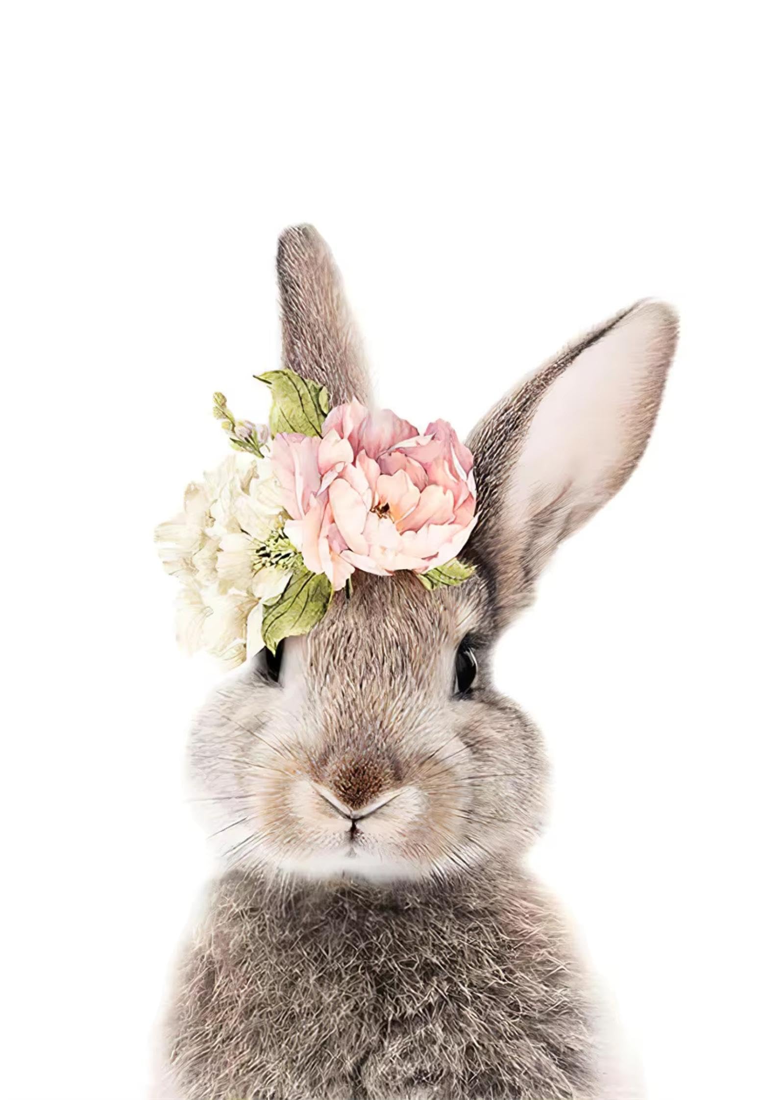 Póster e impresión de lienzo con diseño de conejo de guardería, pintura de acuarela con flores y animales, decoración para dormitorio de niñas, 70x90cm (28x35in) x3, sin marco