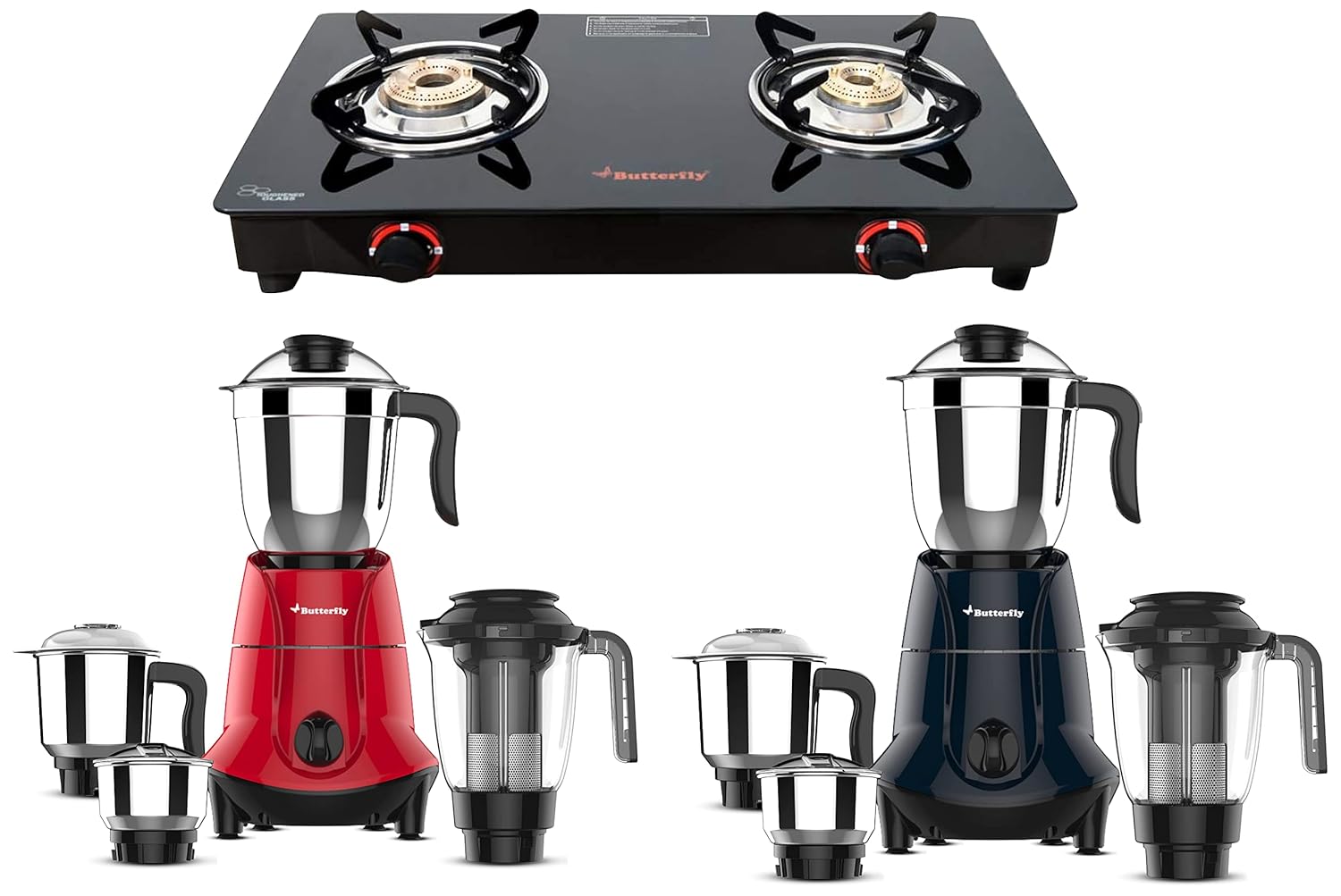 Buy Butterfly Smart Glass Top 2 Burner Open Gas Stove (Black) & Jet