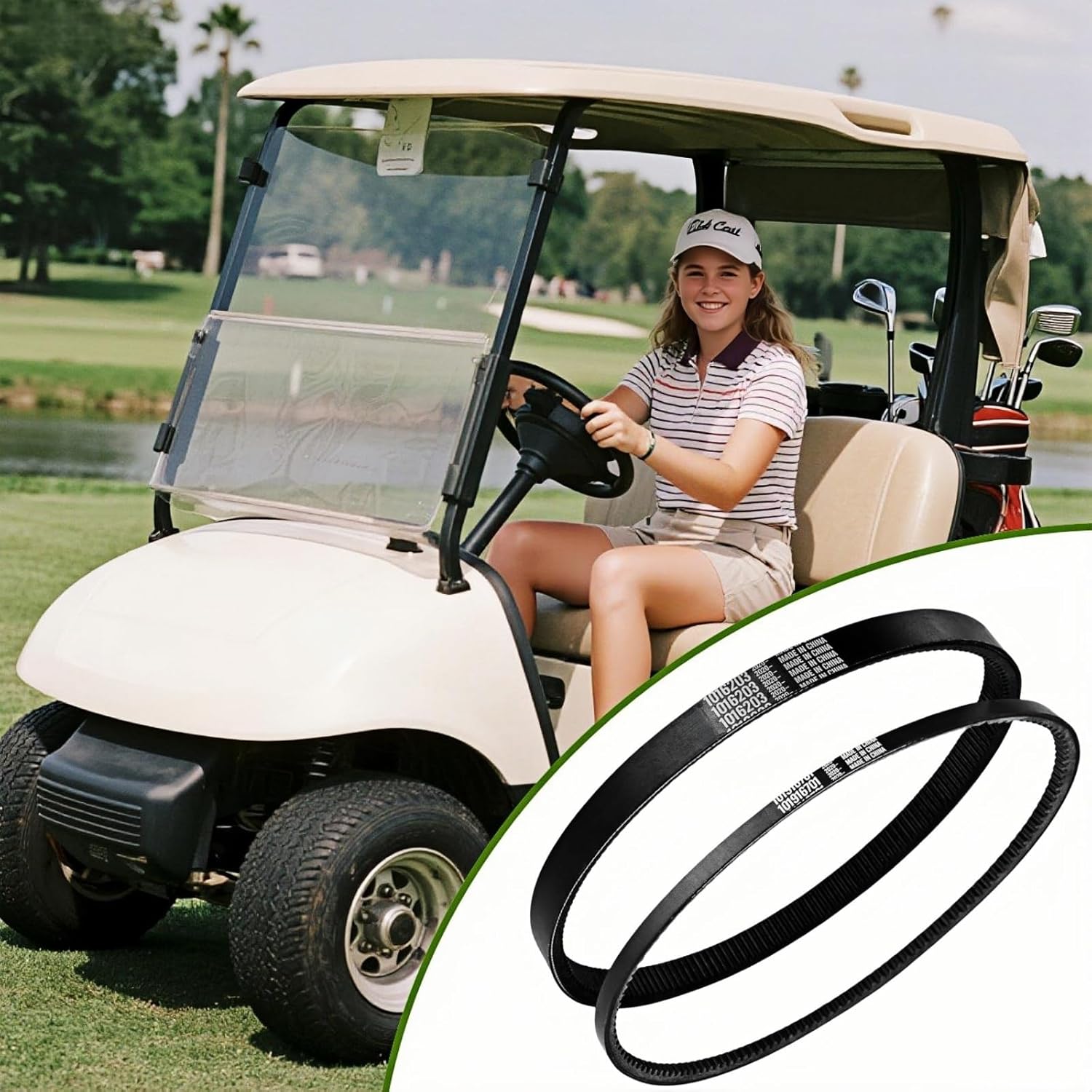 Club Car Clutch Drive Belt & Starter Generator Belt Kit for DS (1997-Up) & Precedent (2004-Up) Gas Golf Carts | OEM 101916701 1016203 Replacement | Clutch Belt