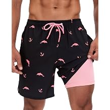 Mens Swim Trunks with Compression Liner Bathing Suit 7 Inch