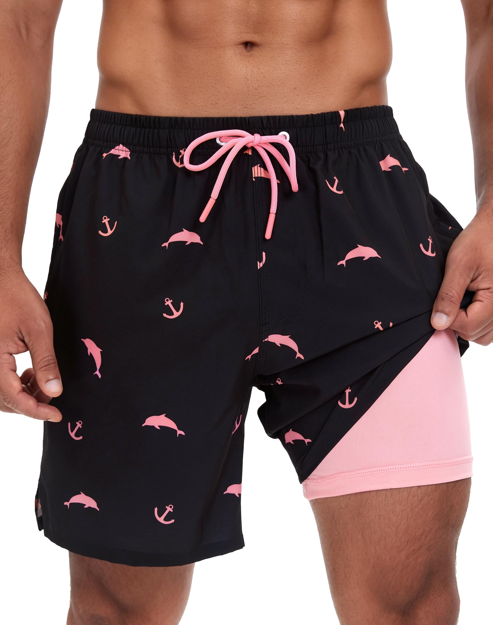 TODWARM Schnelltrocknend Badehose Herren 2 in 1 mit Kompressions Innenhose | Wasserabweisend, elastisch, Reißverschlusstaschen, verstellbarer Bund, ideal für Schwimmen & Strand