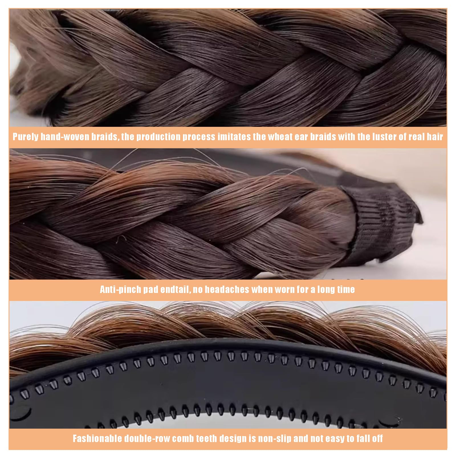 Hand Braided Headband with Teeth, Elastic Stretch, Two Pack 2 Pack Lulu Two Strand - Braided Headband main image 3