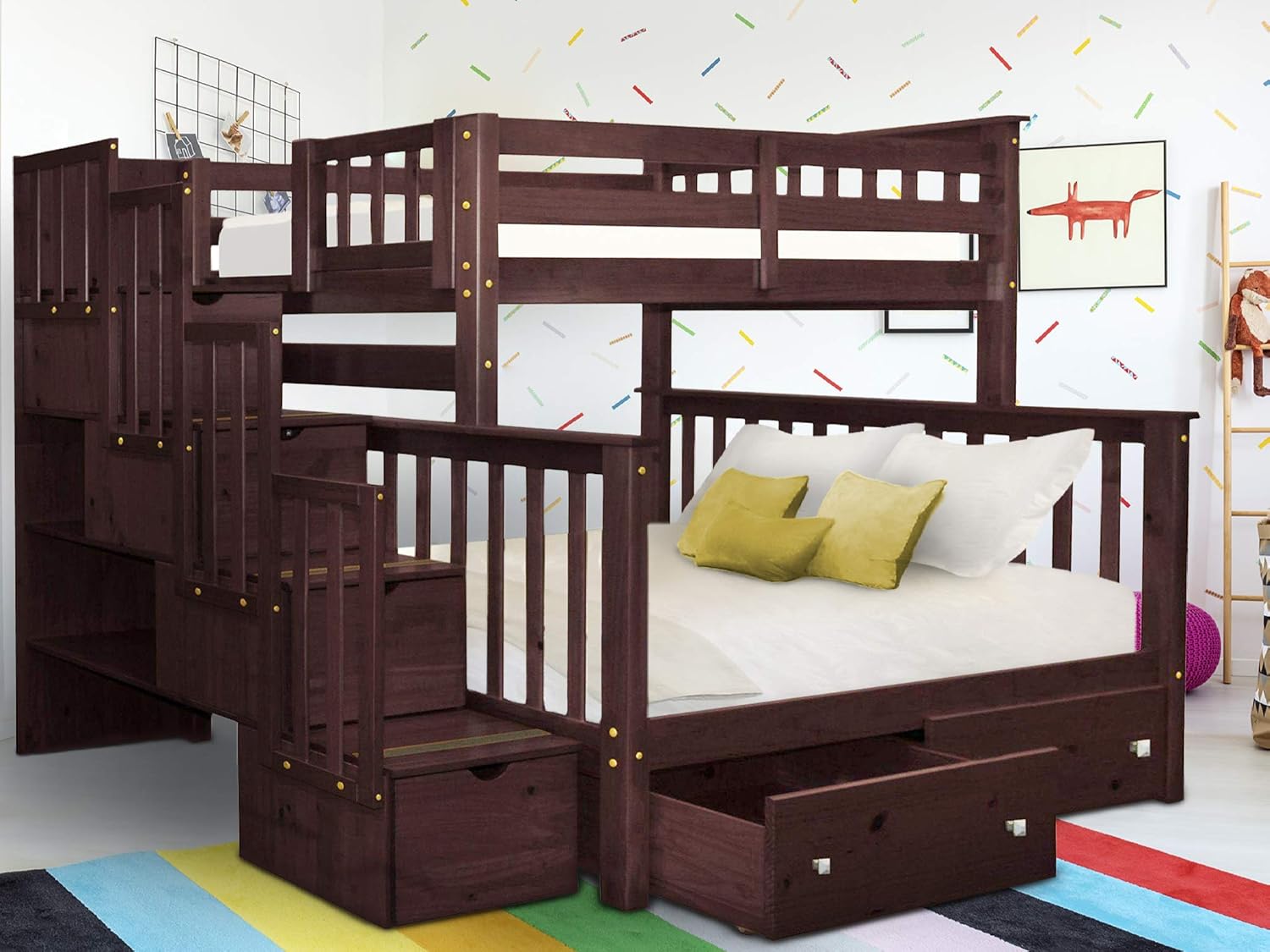 Bedz King Stairway Bunk Beds Twin over Full with 4 Drawers