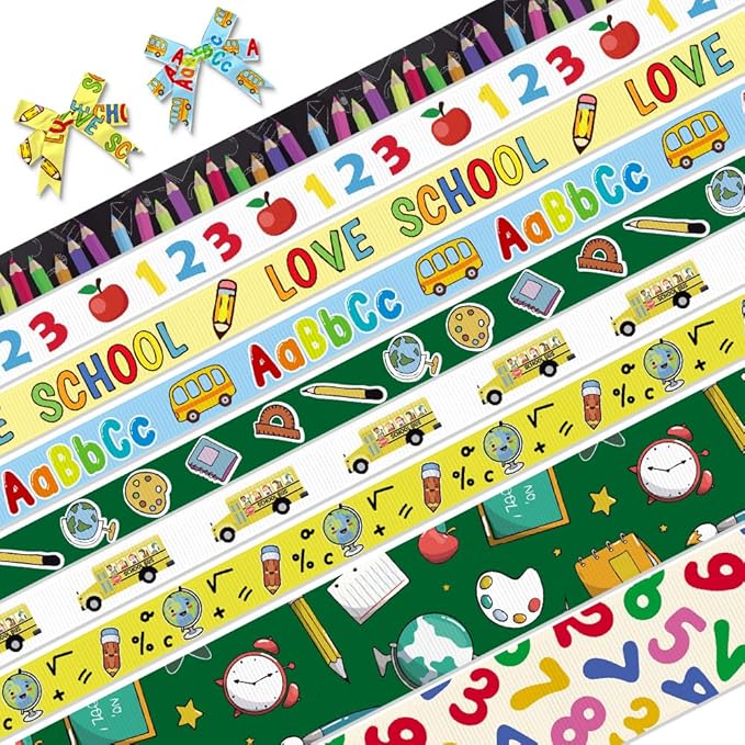 Amazon.com: 9-Piece Grosgrain Decor Ribbons - Love ABC 123 Words School ...