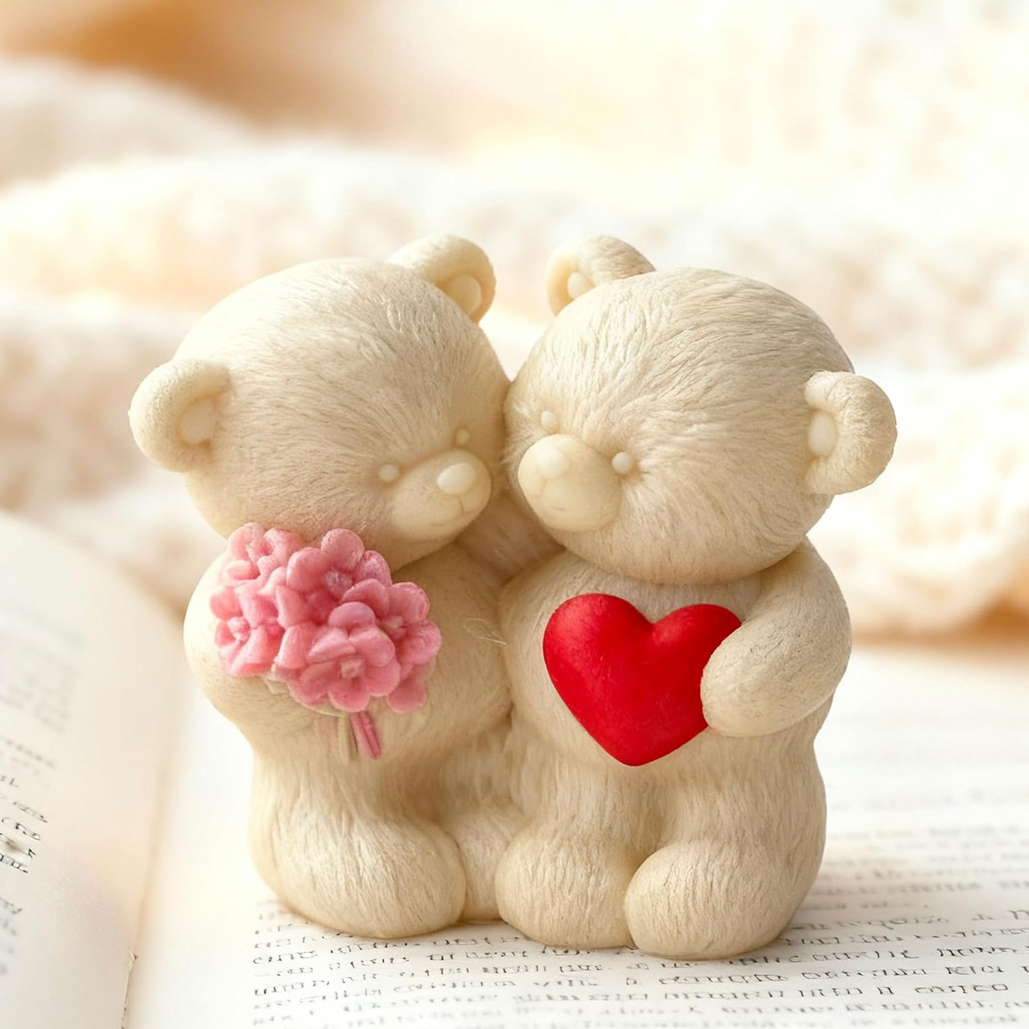 Couple Rose Bear Heart Cylinder Candle & Resin Mold - Resin Casting Silicone Molds for Home Decor & Candle Making Wave Spiral Mold