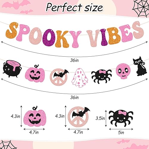 Miniatura 3 de Pancarta espeluznante de Halloween espeluznante, decoraciones espeluznantes, guirnalda hippie de Halloween, groovy, retro, fantasma, murciélagos,