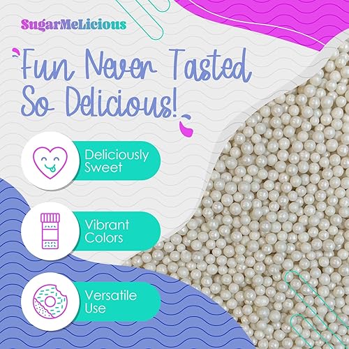 Miniatura 7 de SugarMeLicious Gránulos de perlas comestibles para decorar pasteles, cupcakes, galletas, helados y postres, colores vibrantes, bolsas resellables y