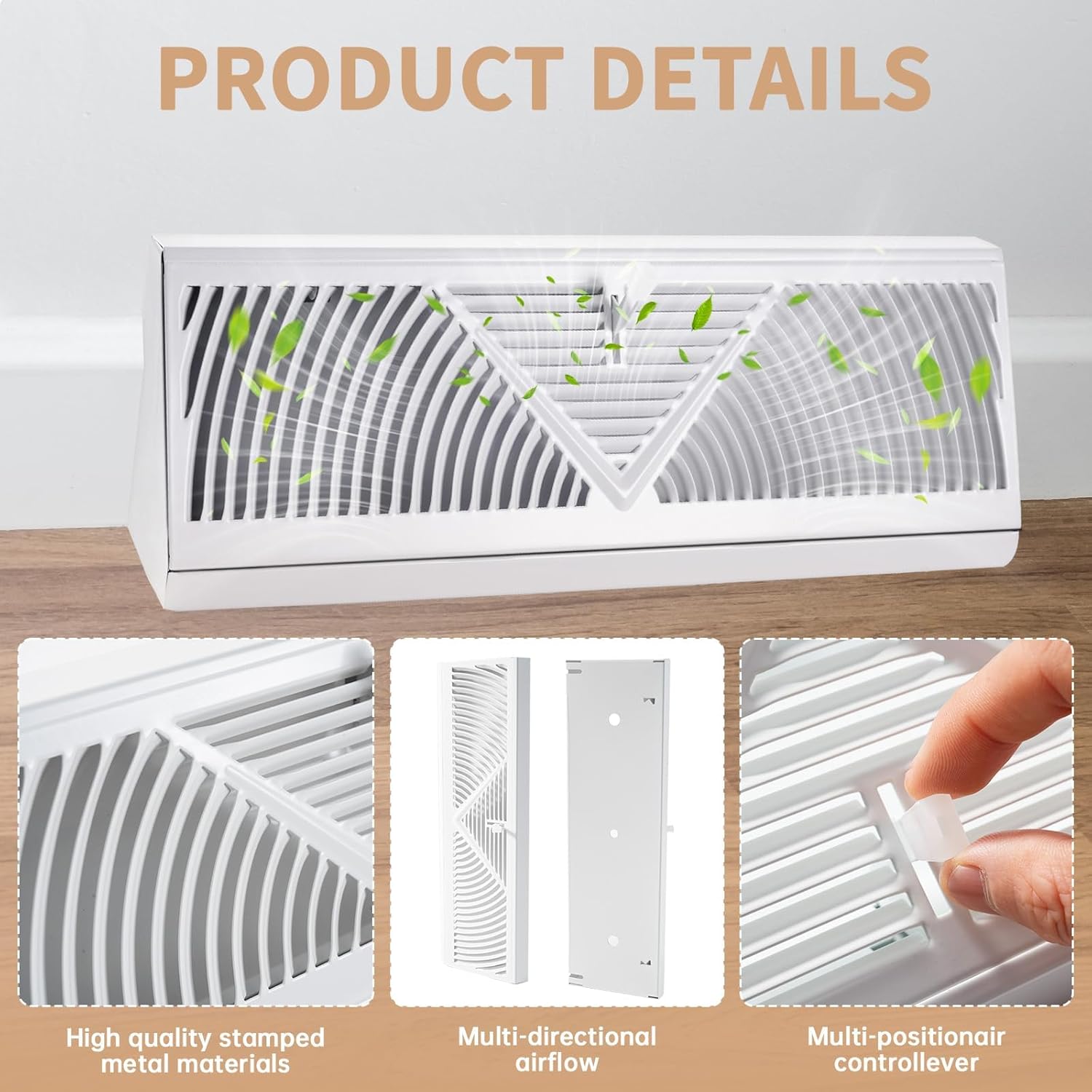 4 Pack Baseboard Register Vent 15 Inch Duct Opening Size Baseboard Vent Covers Diffuser Adjustable Wall Corner Air Grille for Home Floor Wall Air Flow Control, Easy Install (15 inch)