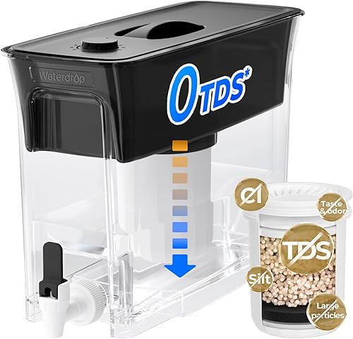 Miniatura 18 de Waterdrop Dispensador de filtro de agua grande, reduce más del 90% de fluoruro, cloro y más, 150 galones de larga vida, 35 tazas, sin BPA, negro