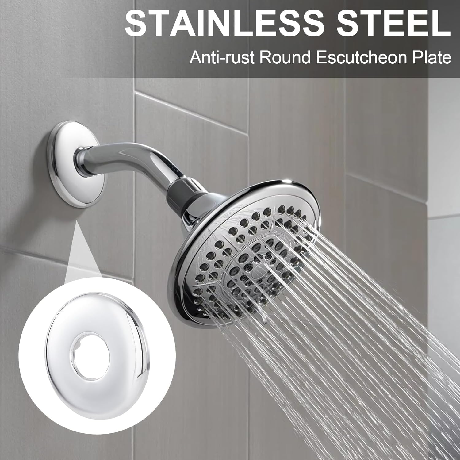 PAGOW 4 Pcs Stainless Steel Shower Arm Flange, Round Escutcheon Plate, Shower Pipe Covers for Bathroom, Shower Faucet Cover Plate for Shower Arms, Pipes - Silver (OD 2.45in, ID 0.84in)
