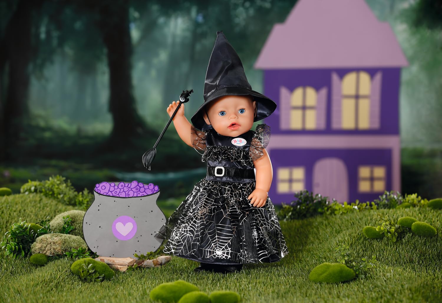 BABY born Sukienka czarownicy z miotłą i kapeluszem czarownicy, Halloween lalka przebranie dla lalek 43 cm, 836026 Zapf Creation