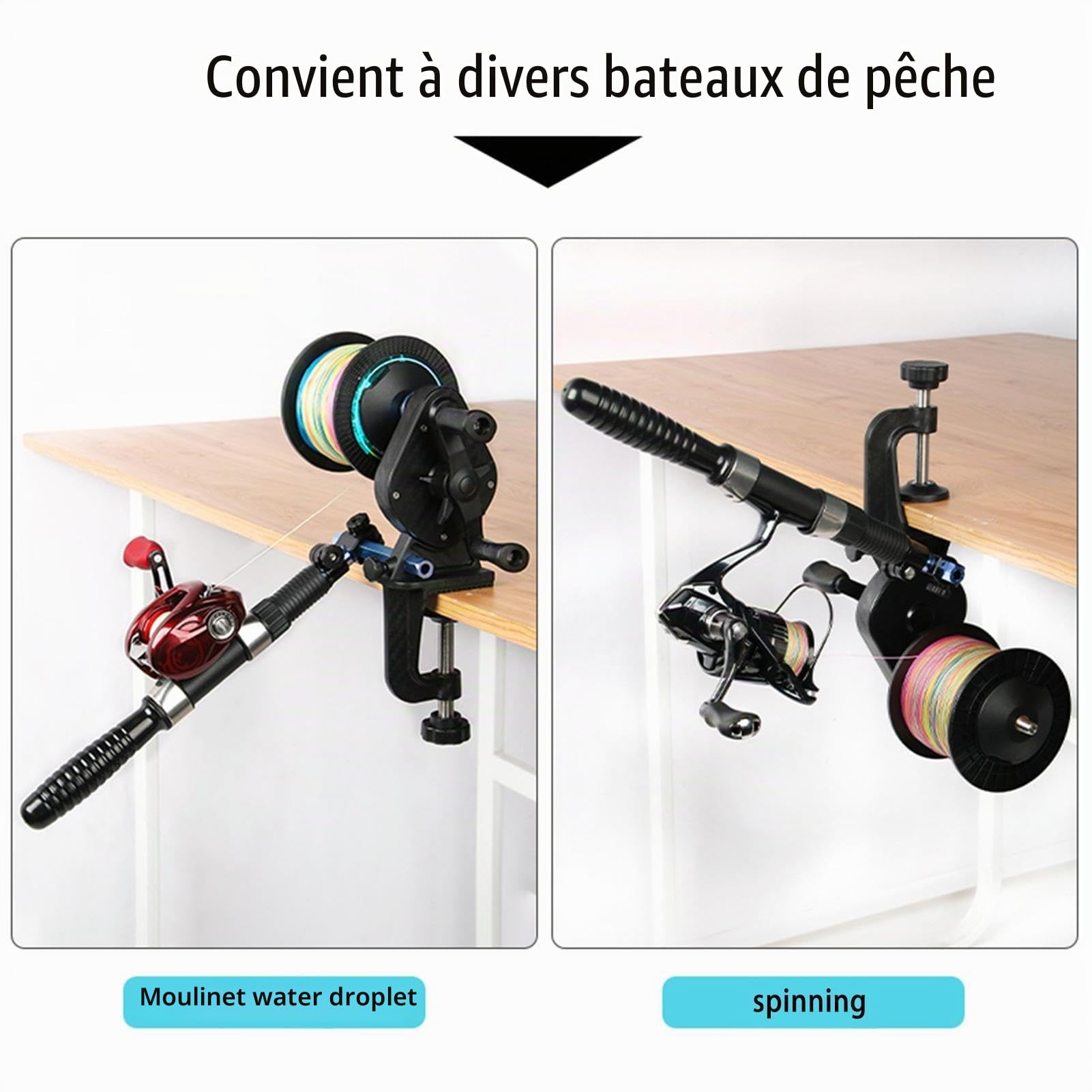 Enrouleur de ligne de pêche, enrouleur de ligne de pêche, station de bobine, système No Lines Twist Spooling Station – Outil compact pour bobines de fil de pêche