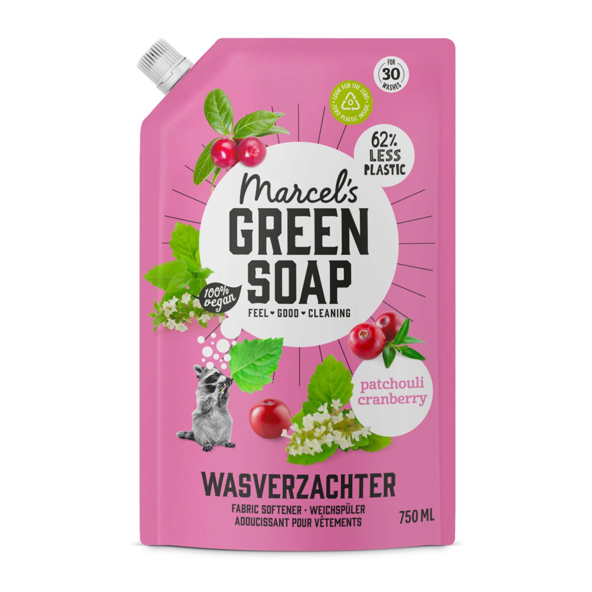 Marcel's Green Soap - Fabric Softener Refill Patchouli & Cranberry - Microplastic-free formula - Vegan - Packaging recyclable - 30 washes - 750 ml