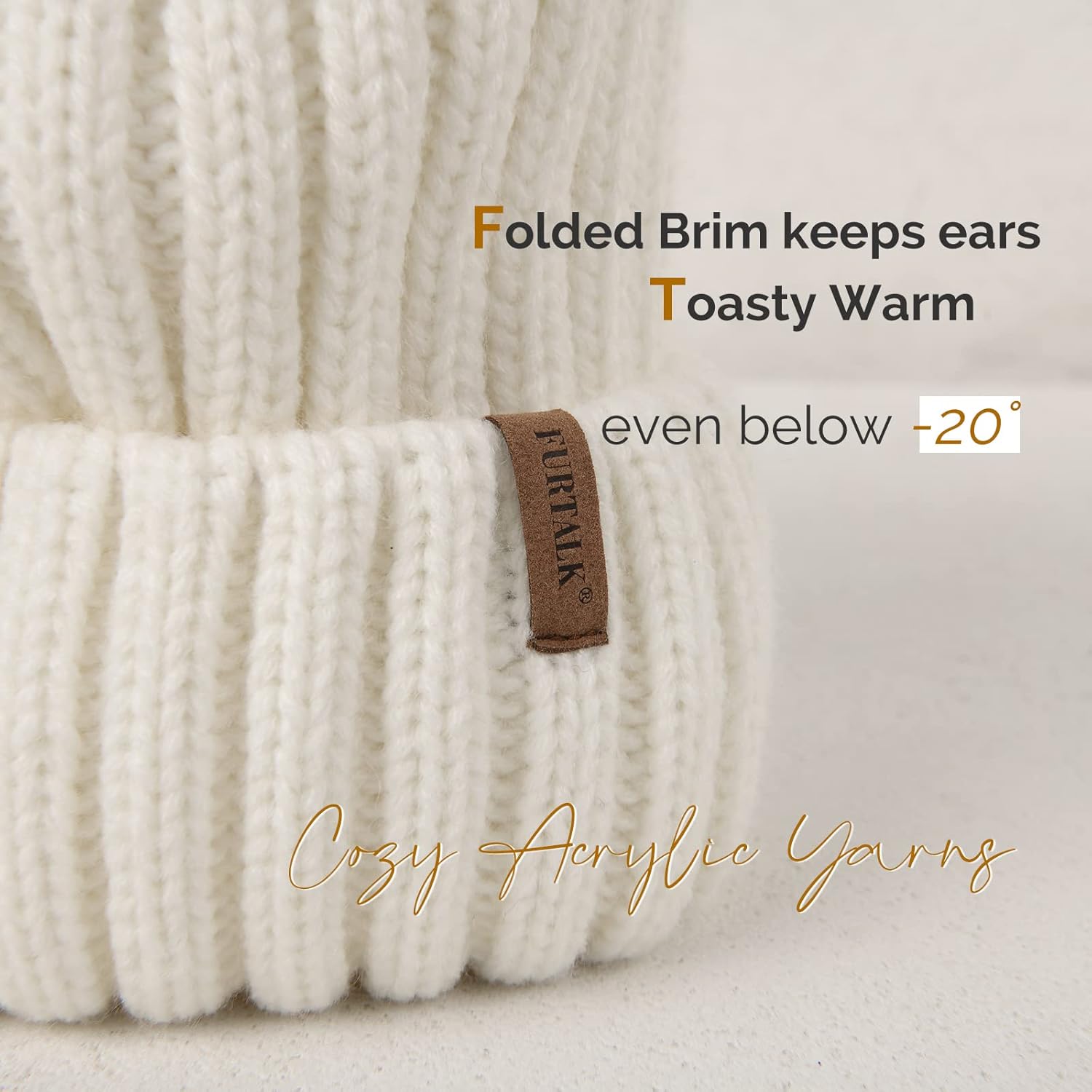 FURTALK Womens Winter Knitted Beanie Hat with Faux Fur Pom Warm Knit Skull Cap Beanie for Women - Image 2