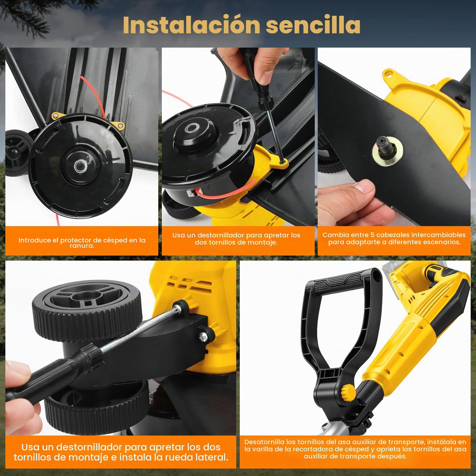 Cortacéssped con batería compatible con batería Dewalt 20V MAX, cortacésped eléctrico sin escobillas 5-en-1, ángulo de recorte plegable de 180° y 90° para cortar césped, jardín y arbustos (sin batería