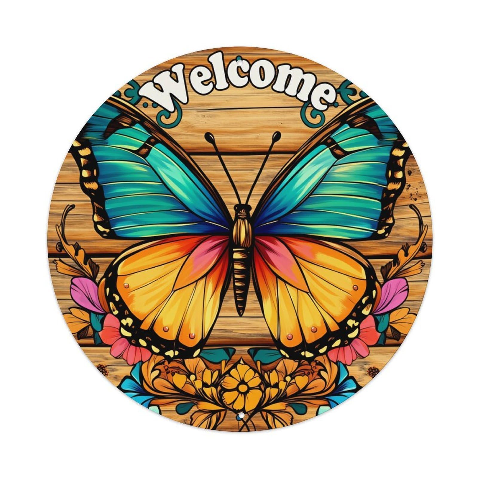 Jdfenggu Vintage Butterfly Floral Welcome Pattern Art Retro Metal Tin Sign, Metal Poster For Bar, Home, Man Cave, Kitchen, Laundry Room Art Decor 8X8 Inch
