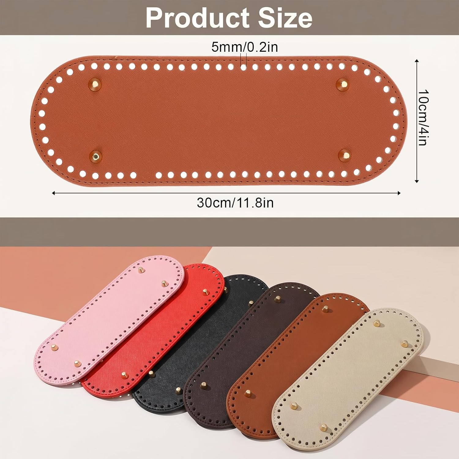 Bnuxpuuo 8 Pcs PU Leather Bottom Shaper Pads, Crochet Bag Bottom Shapers Oval Bag Bases with Holes for DIY Handbag Shoulder Bags Making, 11.8x3.9 Inch, 8 Colors
